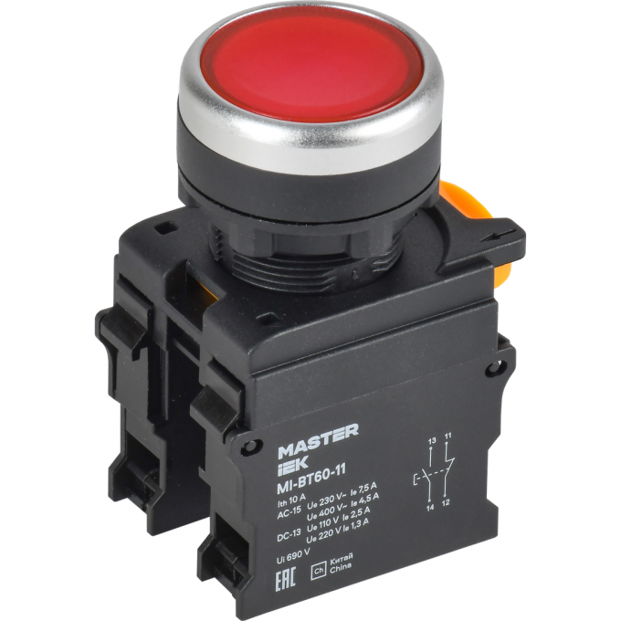 Кнопка IEK MASTER MI-BT60-11-3-22-K04 d=22мм 1NO+1NC красная MI-BT60-11-3-222-K04