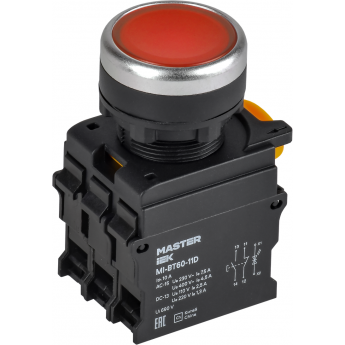 Кнопка с подсветкой IEK MASTER MI-BT60-11D-3-12-K04 d=22мм 1NO+1NC красная