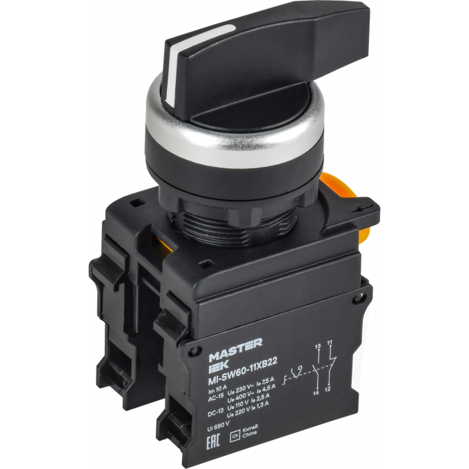 Переключатель длинная ручка на 2 положения возвратный IEK MASTER MI-SW60-11XB22-3-25-2-K02 1NO+1NC MI-SW60-11XB22-33-25-22-K02