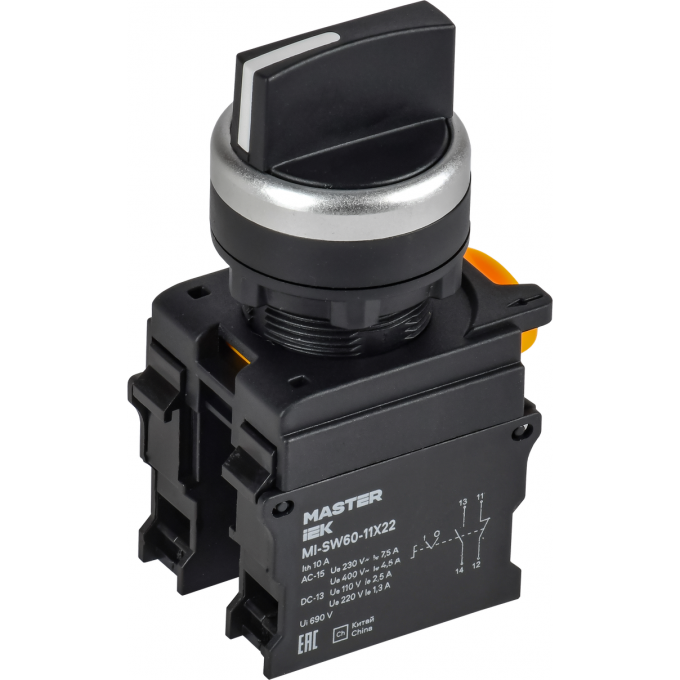 Переключатель на 2 положения возвратный IEK MASTER 1NO+1NC чёрный MI-SW60-11X22-3-24-2-K02