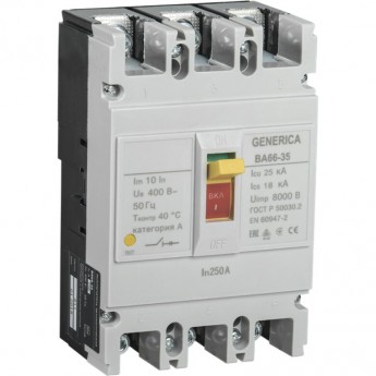 Выключатель автоматический IEK ВА66-35 3Р 250А 25кА GENERICA - SAV30-3-0250-G Выключатель автоматический IEK ВА66-35 3Р 250А 25кА GENERICA - SAV30-3-0250-G